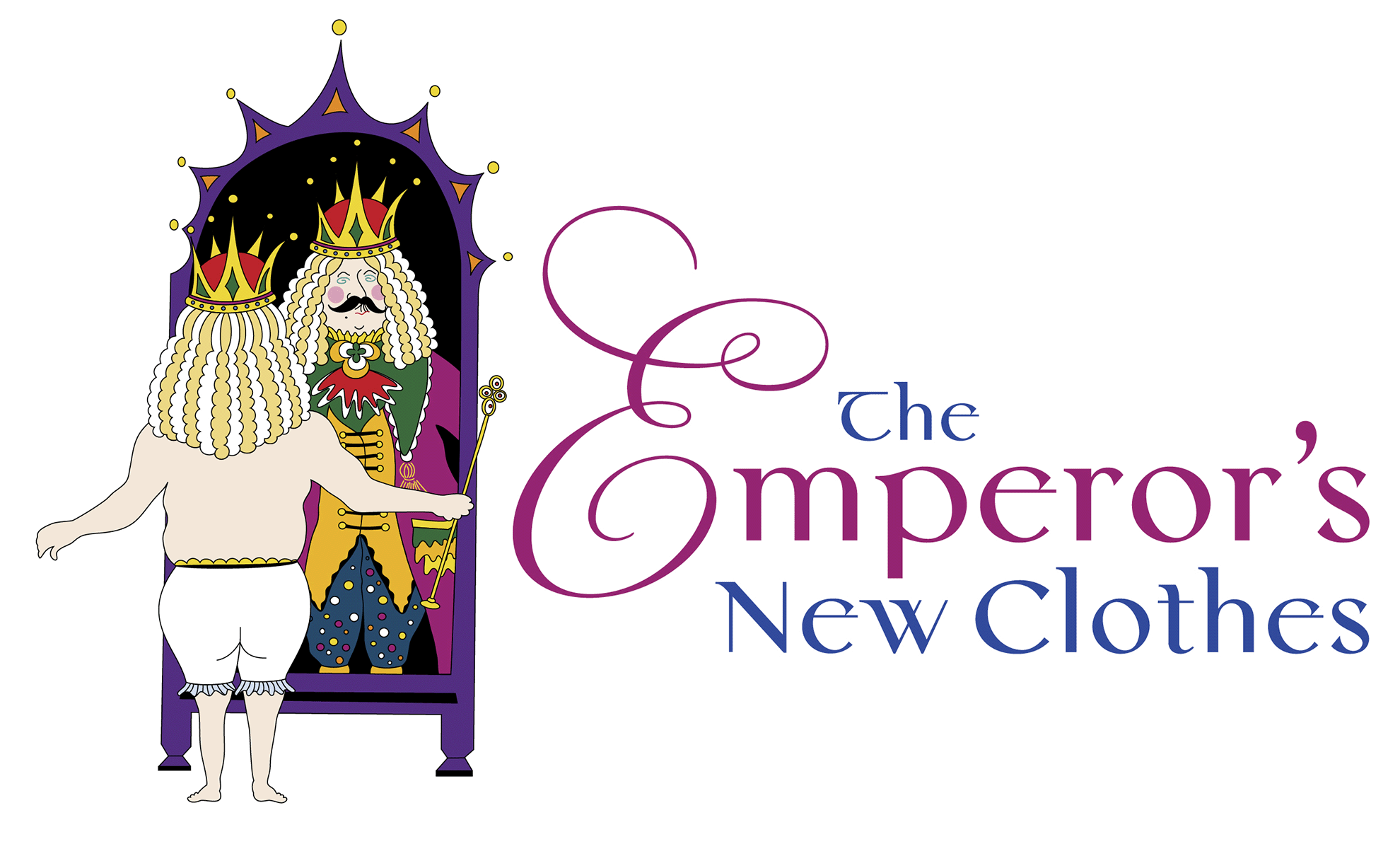 The Emperor's New Clothes Logo with a King Standing in front of a mirror